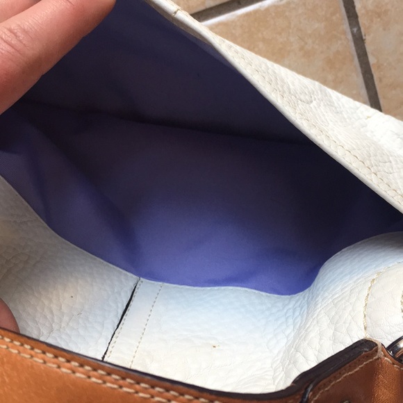 Coach White Textured Leather Brown Trim Handbag - Picture 11 of 15